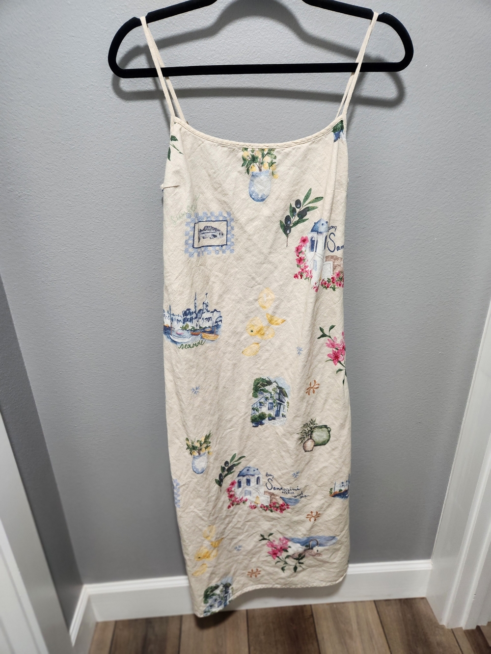Abercrombie & Fitch Cream Floral & Scenic Midi Slip Dress